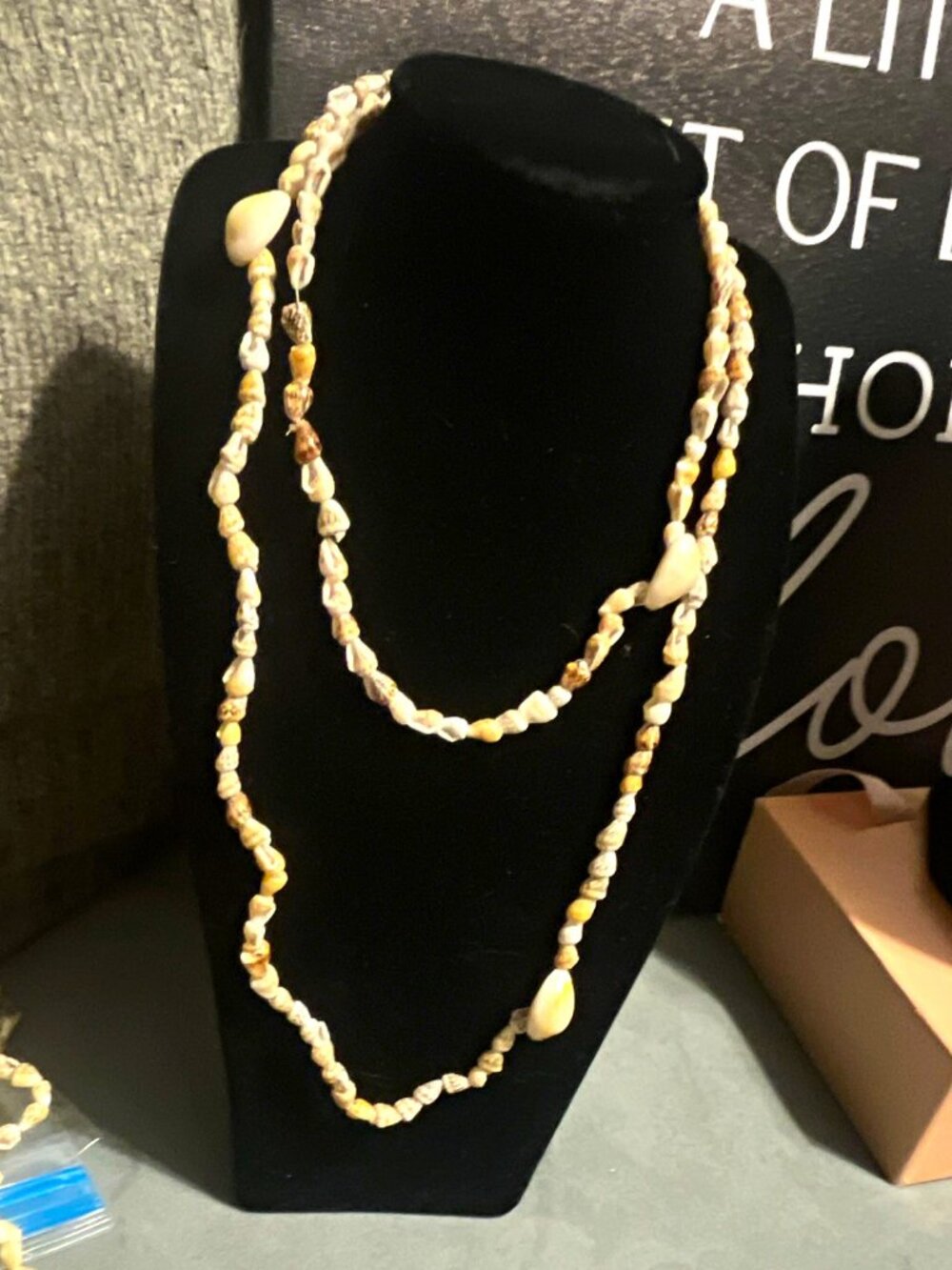 Layered Beaded Shell Necklace Beach Theme Beige White Brown Baroque Shell